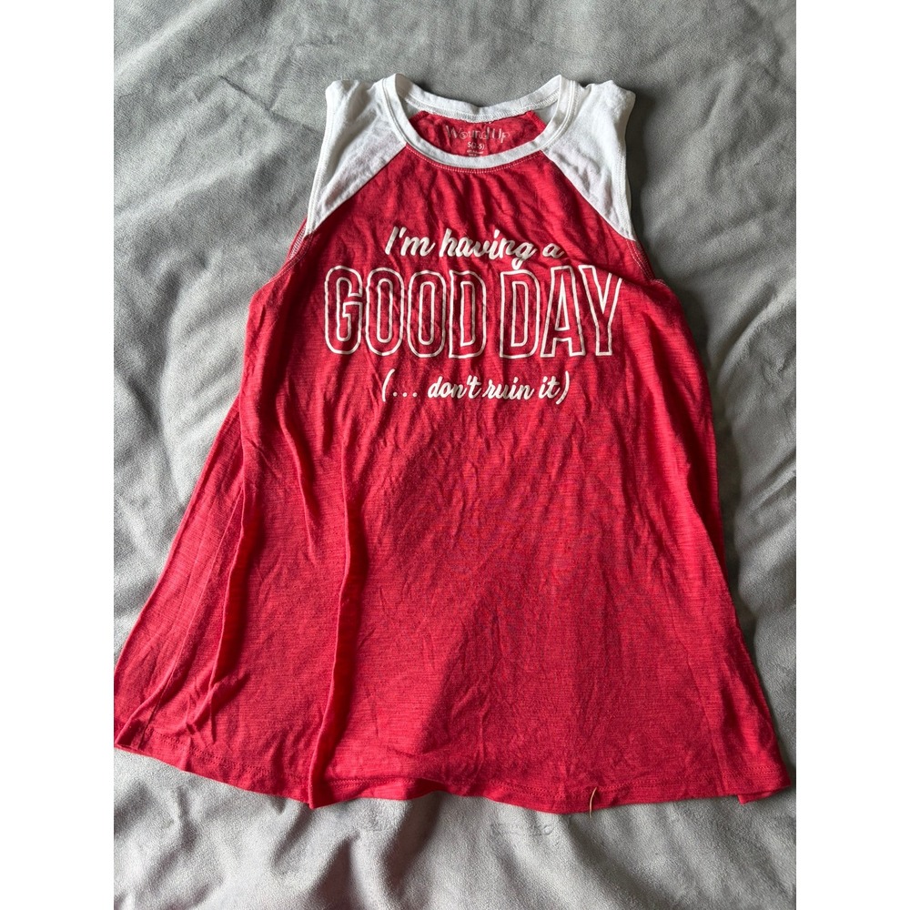 Wound Up Red White Graphic Tank Top Im Having A Good Day Sleeveless Shirt Small